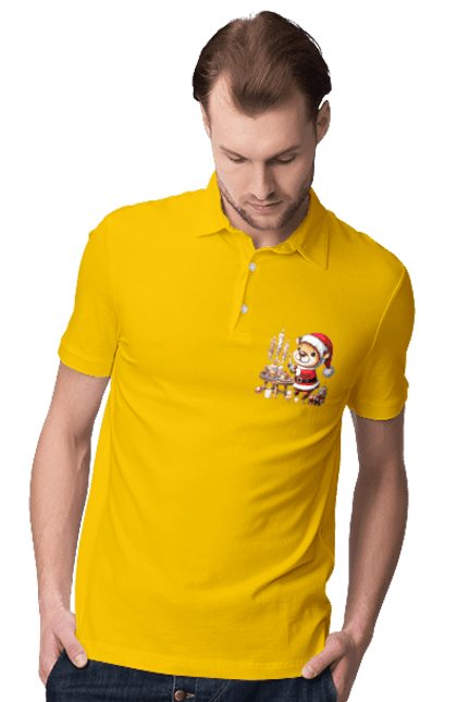 Men's polo with prints Capybara and Christmas Dinner. Animal, capybara, christmas, christmas capybara, christmas dinner, gift, holiday, new year, new year`s gift, santa. 2070702