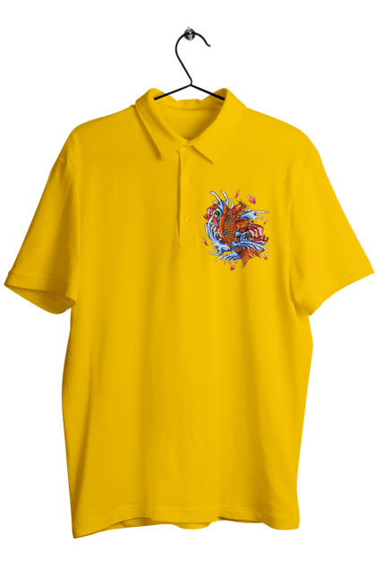 Men`s polo with prints Fish and waves. Fish, flower, wave. 2070702
