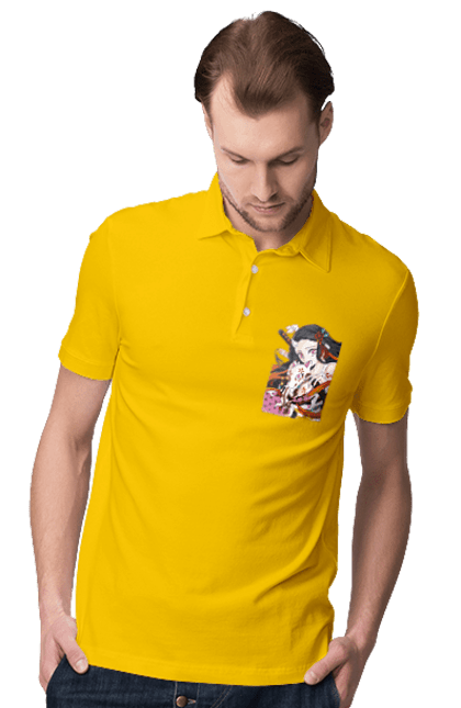 Men`s polo with prints Demon Slayer Nezuko. Anime, demon slayer, kimetsu no yaiba, manga, nezuko, serial. 2070702