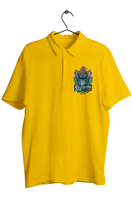 Men's polo with prints Stich Slytherin. Faculty, franchise, harry potter, hogwarts, slytherin, stich. 2070702