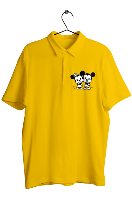 Men's polo with prints Mickey Mouse and Minnie Mouse. Cartoon, disney, mickey, mickey mouse, minnie mouse. 2070702