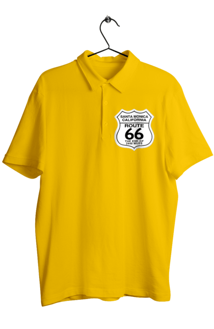 Men`s polo with prints Route 66. Bike, biker, biker club, bikers club, brother, brutal, dude, hot asphalt, hot horse, hot rod, motorcycle, motorcyclist, real man, road 50, road 66, road 80, roads of america, roads of ukraine, roads we choose, speed, take, thirst for speed. 2070702