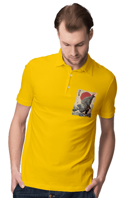 Men's polo with prints Godzilla. Dinosaur, godzilla, japan, kaiju, movie, mutant. 2070702