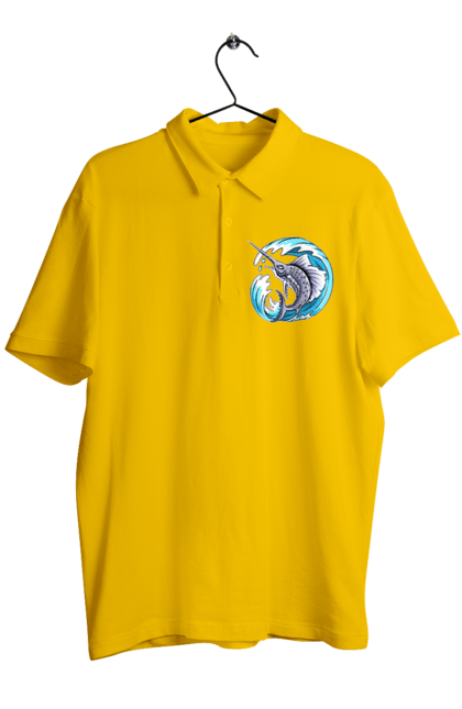 Men`s polo with prints Fish Sword And Wave. Swordfish, wave. 2070702
