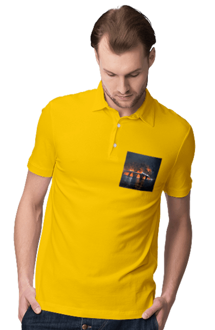 Men`s polo with prints The Crimean bridge is on fire. Air strike, army of russia, army of ukraine, bridge, crimea, fit, shock. 2070702