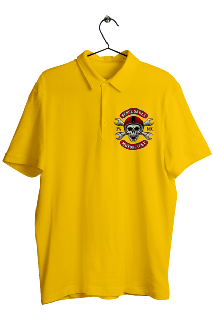 Men`s polo with prints skull motorist. Amateur, helmet, motorcycle, skull. 2070702