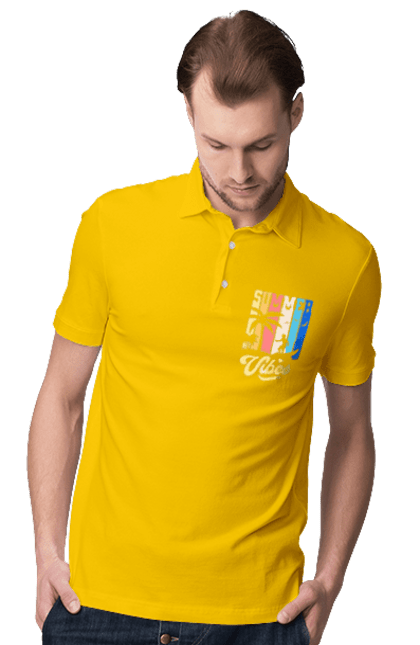 Поло чоловіче з принтом "Пляжні літні флюїди". Відпочинок, відпустка, літо, море, пляж, серфінг, тропіки. 2070702