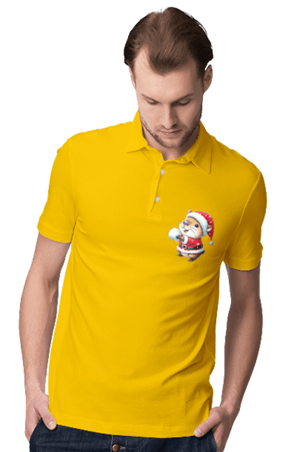 Men's polo with prints Capybara playing snowballs. Animal, capybara, christmas, christmas capybara, game, gift, holiday, new year, santa, snowballs. 2070702