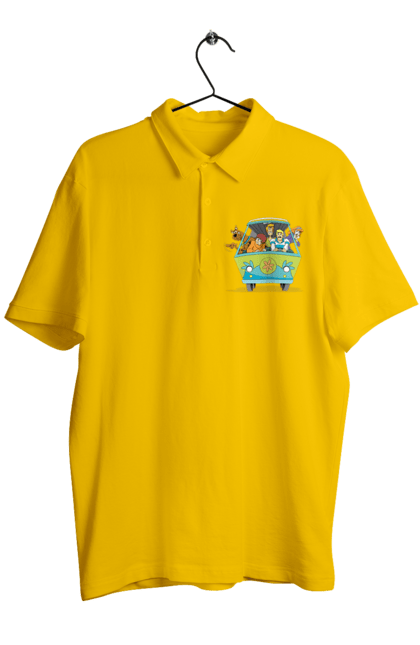 Men`s polo with prints Scooby Doo Machine. Car, cartoon, dog, scooby doo. 2070702