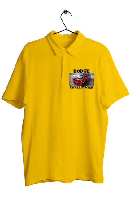 Men`s polo with prints Dodge challenger. An american legend, auto, car, classic car, cult car, dodge challenger, oil car, powerful car. 2070702