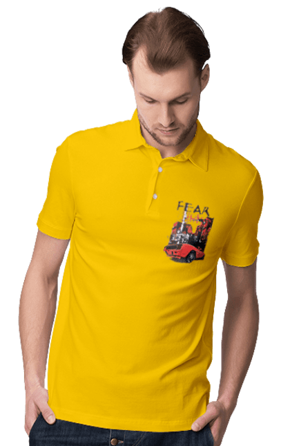 Поло чоловіче з принтом "Червона Машина В Місті". Їзда, машина, місто. 2070702