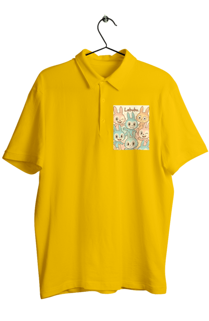 Поло чоловіче з принтом "Лабубу". Безтурботно, грайливо, дизайнперсонажу, каваї, лабубу, милі мистецтво, ніжні відтінки, пастельніквіти, стиль мультфільму, чарівно. 2070702