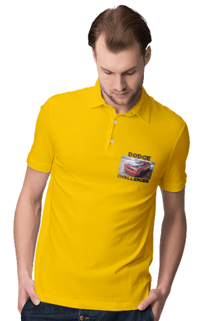 Men`s polo with prints Dodge challenger. An american legend, auto, car, classic car, cult car, dodge challenger, oil car, powerful car. 2070702