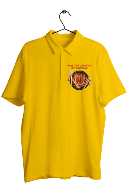 Men`s polo with prints Master Of Sports On Barbecue. B-b-q, master of sport, picnic, sausages. 2070702