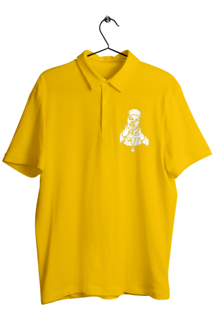 Поло чоловіче з принтом "Монашка нюхає порошок". Крута, метал, модна, молодіжна, популярна, рок, хрест, черниця, черниця нюхає порошок. 2070702