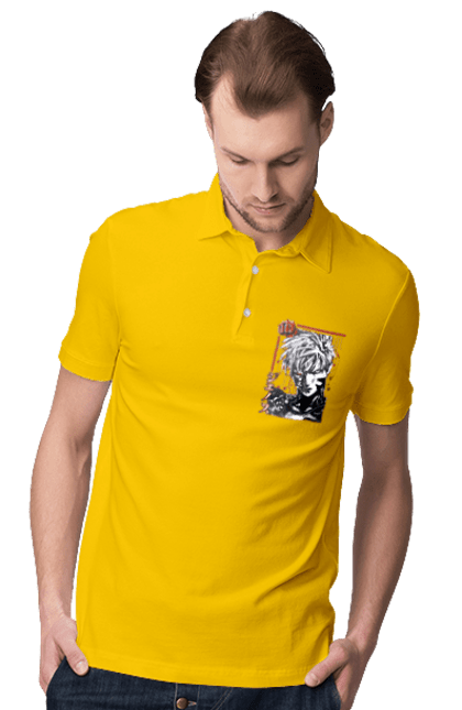 Men's polo with prints One Punch Man Genos. Anime, comedy, cyborg, demon, demon cyborg, genos, manga, one punch man, parody, superheroes. 2070702