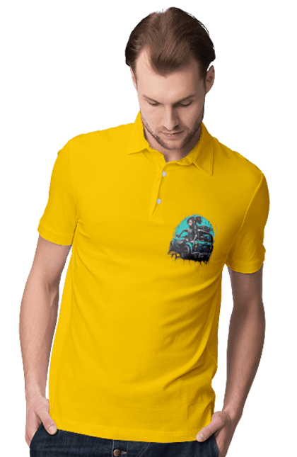 Men`s polo with prints Cyberpunk girl. Art, cyberpunk, games, girls, graphics, picture. 2070702