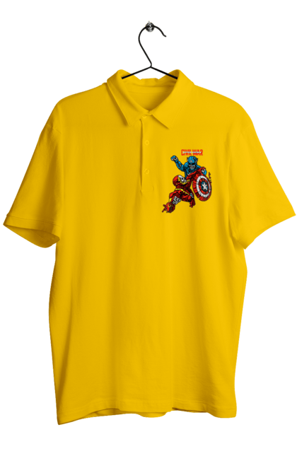 Men's polo with prints Iron Man vs Captain America. Avengers, captain america, civil war, comic, comics, film, iron man, marvel, marvel comics, tony stark. 2070702