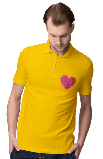 Men`s polo with prints Heart From Rose Petals. Petals, rose flower. 2070702