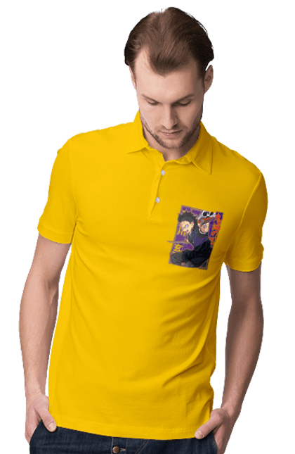 Men's polo with prints Demon Slayer Genya Shinazugawa. Anime, demon slayer, genya, genya shinazugawa, kimetsu no yaiba, manga, аниме, истребитель демонов, манга. 2070702