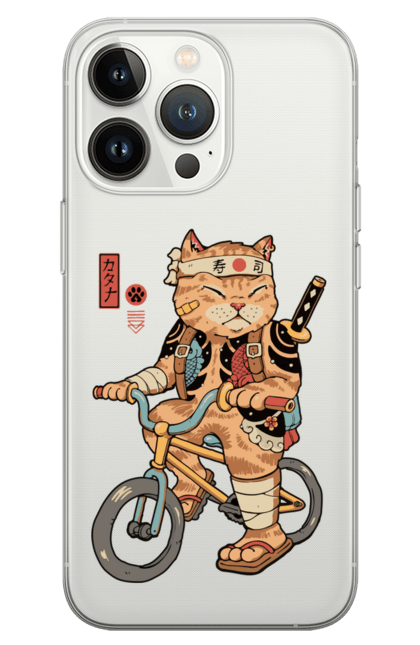 Чохол для телефону з принтом "Кіт на велосипеді". Велосипед, кинжал, китайський кіт, кіт, самурай, шабля, японський кіт. CustomPrint.market