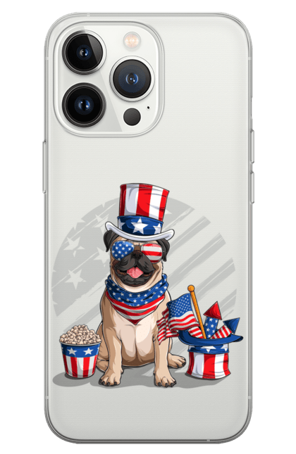 Чохол для телефону з принтом "Мопс Америка". Beige pug, mops, америка, американський прапор, мопс, пес, собака. CustomPrint.market