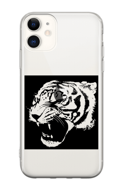 Чохол для телефону з принтом "Тигр моно чорний". Велика кішка, великий кіт, дика природа, дикий, звір, зуби, паща, погляд, портрет, природа, стилізація, тварина, тигр, хижак. CustomPrint.market