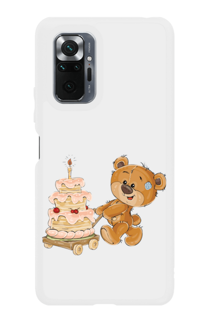 Чохол для телефону з принтом "Ведмедик з тортом". Ведмідь, день народження, медвеженок, торт. CustomPrint.market
