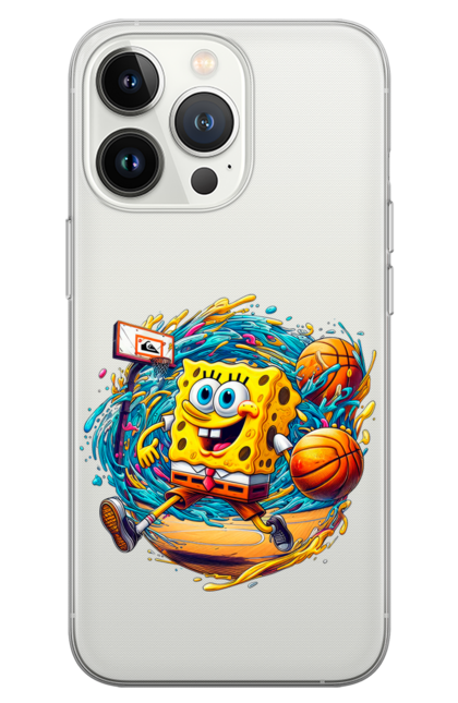 Phone case with prints SpongeBob. Animated series, ball, basketball, cartoon, spongebob, spongebob squarepants, sport. 2070702