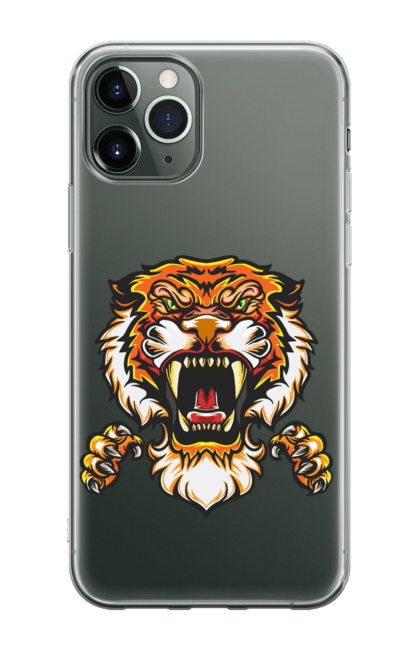 Чохол для телефону з принтом "Східний тигр". Велика кішка, великий кіт, дика природа, дикий, звір, зуби, паща, погляд, портрет, природа, стилізація, тварина, тигр, хижак. CustomPrint.market