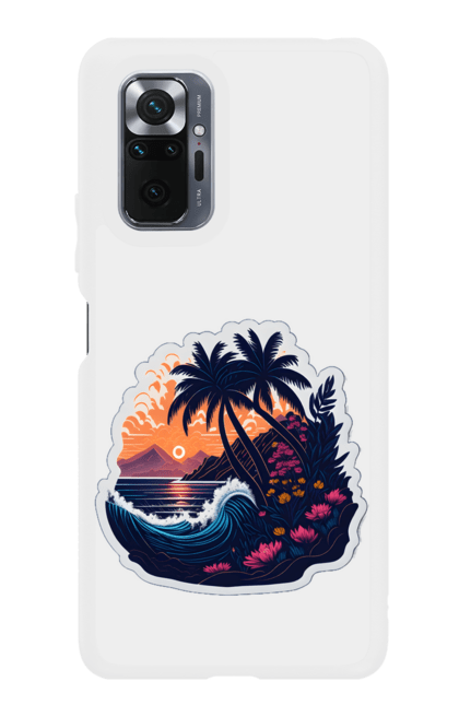 Чохол для телефону з принтом "Дивовижна пальма біля моря на закаті сонця". Закат сонця, море, пальма. CustomPrint.market