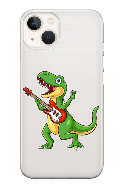 Чохол для телефону з принтом "Динозавр грає на гітарі". Вокал, динозавр, діно, музика, танці, тиранозавр. CustomPrint.market