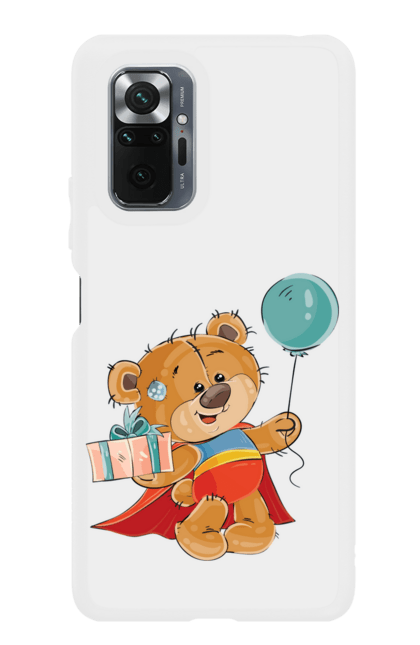 Чохол для телефону з принтом "Ведмедик з кулькою". Медвеженок, плащ, повітряну кульку, подарунок, супермен. CustomPrint.market