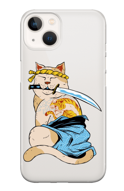 Чохол для телефону з принтом "Кіт з татуюванням дракона". Карате, кинжал, китайський кіт, кіт, кішка, самурай, шабля, японський кіт. CustomPrint.market