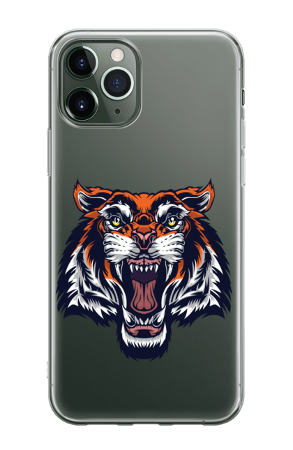 Чохол для телефону з принтом "Сердитий оранжевий тигр". Голова тигра, джунглі, злий тигр, сердитий тигр, тигр. CustomPrint.market