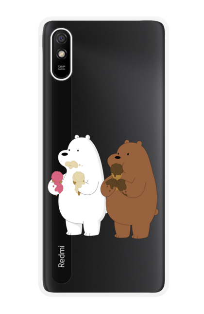 Чохол для телефону з принтом "Білий і бурий ведмідь об'їдаються морозивом". Білий ведмідь, бурий ведмідь, морозиво. CustomPrint.market