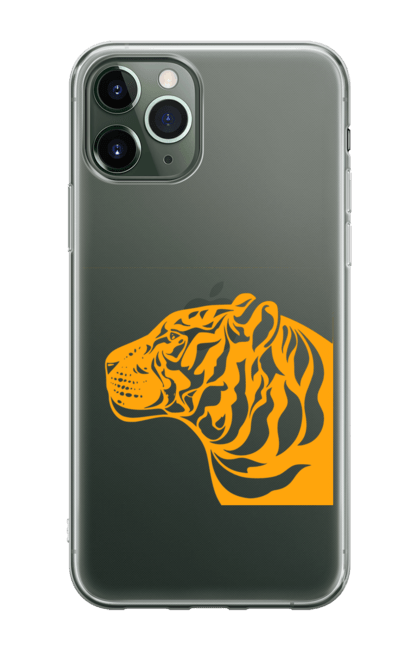 Чохол для телефону з принтом "Тигр помаранчевий профіль". Велика кішка, великий кіт, голова, дика природа, дикий, звір, погляд, портрет, природа, стилізація, тварина, тигр, хижак. CustomPrint.market
