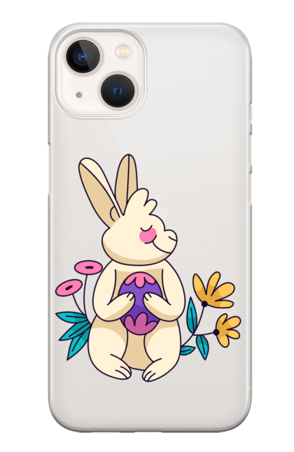 Чохол для телефону з принтом "Кролик з квітами і яйцем". Заєць, крашанка, кролик, куліч, паска, пасха, яйця. CustomPrint.market