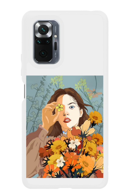 Чохол для телефону з принтом "Дівчина з квітами і квітка". Весна, дівчина, картина, квіти, квітка, портерт. CustomPrint.market