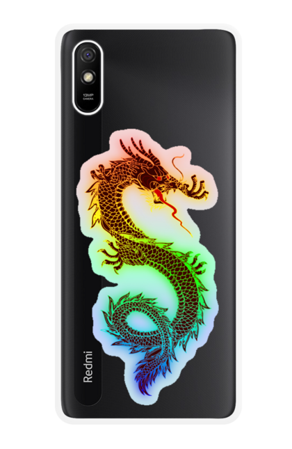 Чохол для телефону з принтом "Райдужний Дракон". Веселка, дракон, казка, казковий, китайський, легенда, легендарний, міф, монстр, райдужний, силует, стилізація, стиль, стильний, східний, чарівний, чудовисько, японський. CustomPrint.market