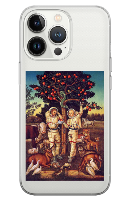 Чохол для телефону з принтом "Картина Адам І Єва Космонавти". Адам, єва, звірі, змія, картина. CustomPrint.market