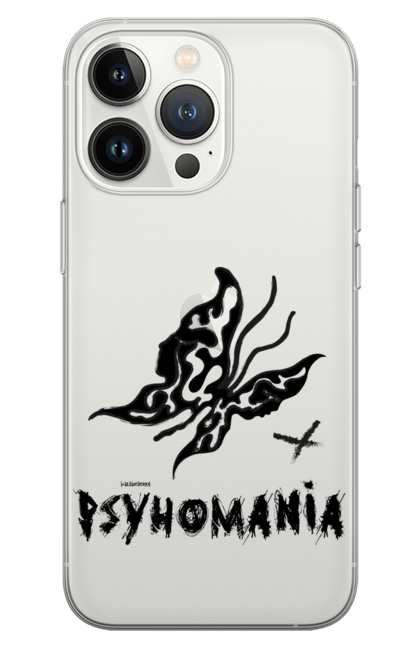 Чохол для телефону з принтом "Psyhomania Black". Psyho, готика, гранж, графіті, малюнок, метелик, психо, рок, хіпі. CustomPrint.market
