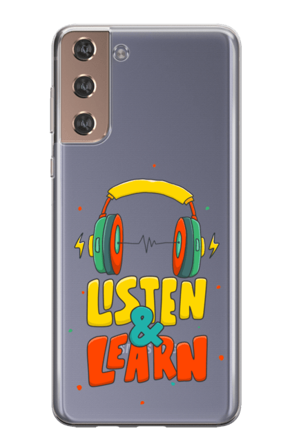 Чохол для телефону з принтом "Слухай і вчись". Люблю музику, музика, навушники, слухай музику. CustomPrint.market