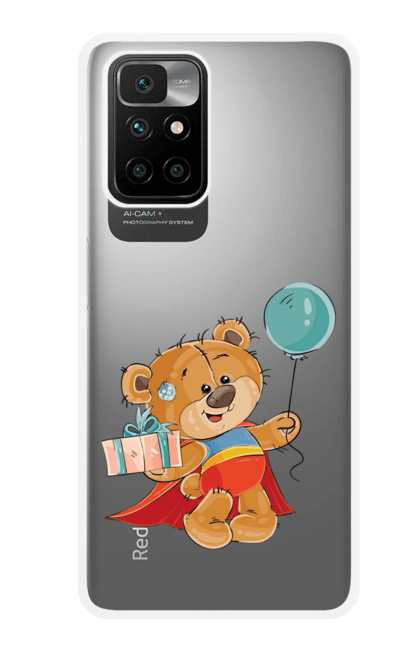 Чохол для телефону з принтом "Ведмедик з кулькою". Медвеженок, плащ, повітряну кульку, подарунок, супермен. CustomPrint.market