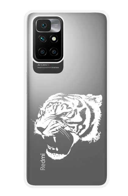 Чохол для телефону з принтом "Тигр моно білий". Велика кішка, великий кіт, дика природа, дикий, звір, зуби, паща, погляд, портрет, природа, стилізація, тварина, тигр, хижак. CustomPrint.market