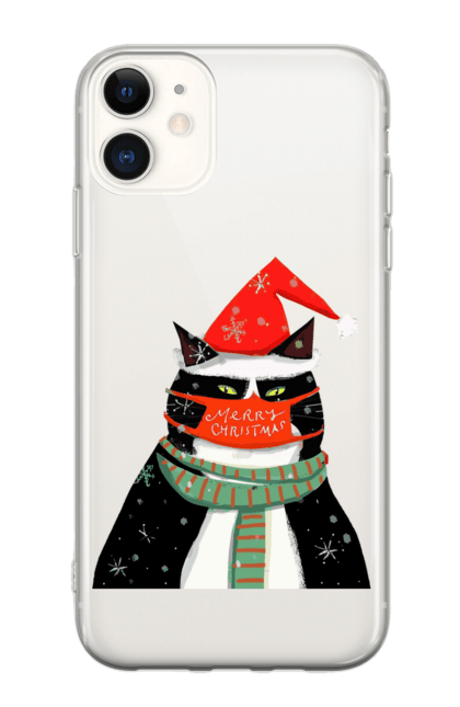 Чохол для телефону з принтом "Різдвяний кіт у масці". Кіт, кіт в масці, кіт у масці, кішка, маска, новий рік, новорічний кіт, різвяний кіт, різдво, смішний кіт. CustomPrint.market