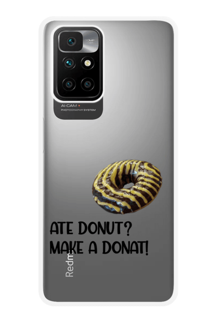 Чохол для телефону з принтом "Пончик і донат". Волонтери, волонтерство, гроші, десерт, донат, жарт, зсу, їжа, пожертва, пончик, смаколик. CustomPrint.market