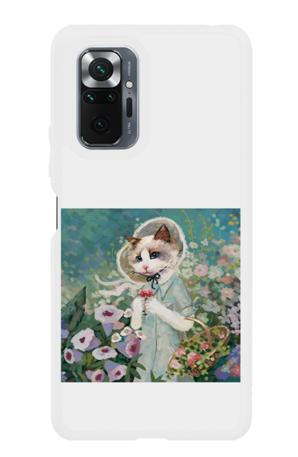 Чохол для телефону з принтом "Картина, кішка збирає квіти до кошика". Картина, квіти, квітка, кішка, котик, кошик, плаття, сукня. CustomPrint.market