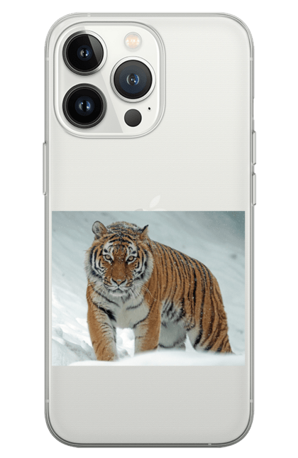 Чохол для телефону з принтом "Тигр у снігу". Велика кішка, великий кіт, дика природа, дикий, звір, зуби, погляд, портрет, природа, стилізація, тварина, тигр, хижак. CustomPrint.market