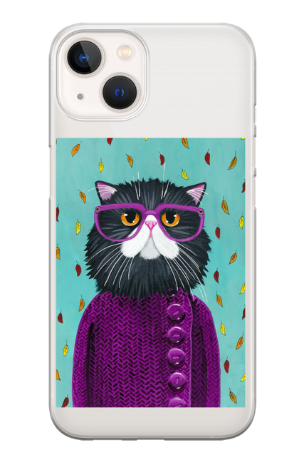 Чохол для телефону з принтом "Кот в светрі і окулярах". Кіт, окуляри, осінь, светр, холод. CustomPrint.market